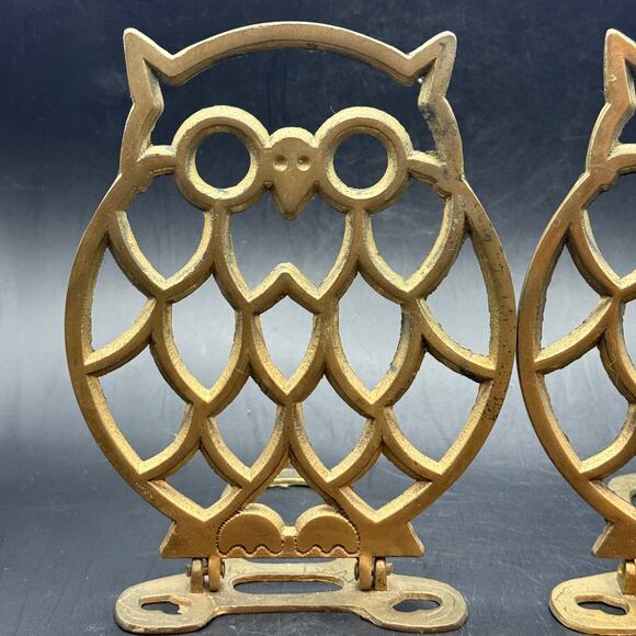 Vintage Brass Folding Owl bookends pair - Picture 5 of 6